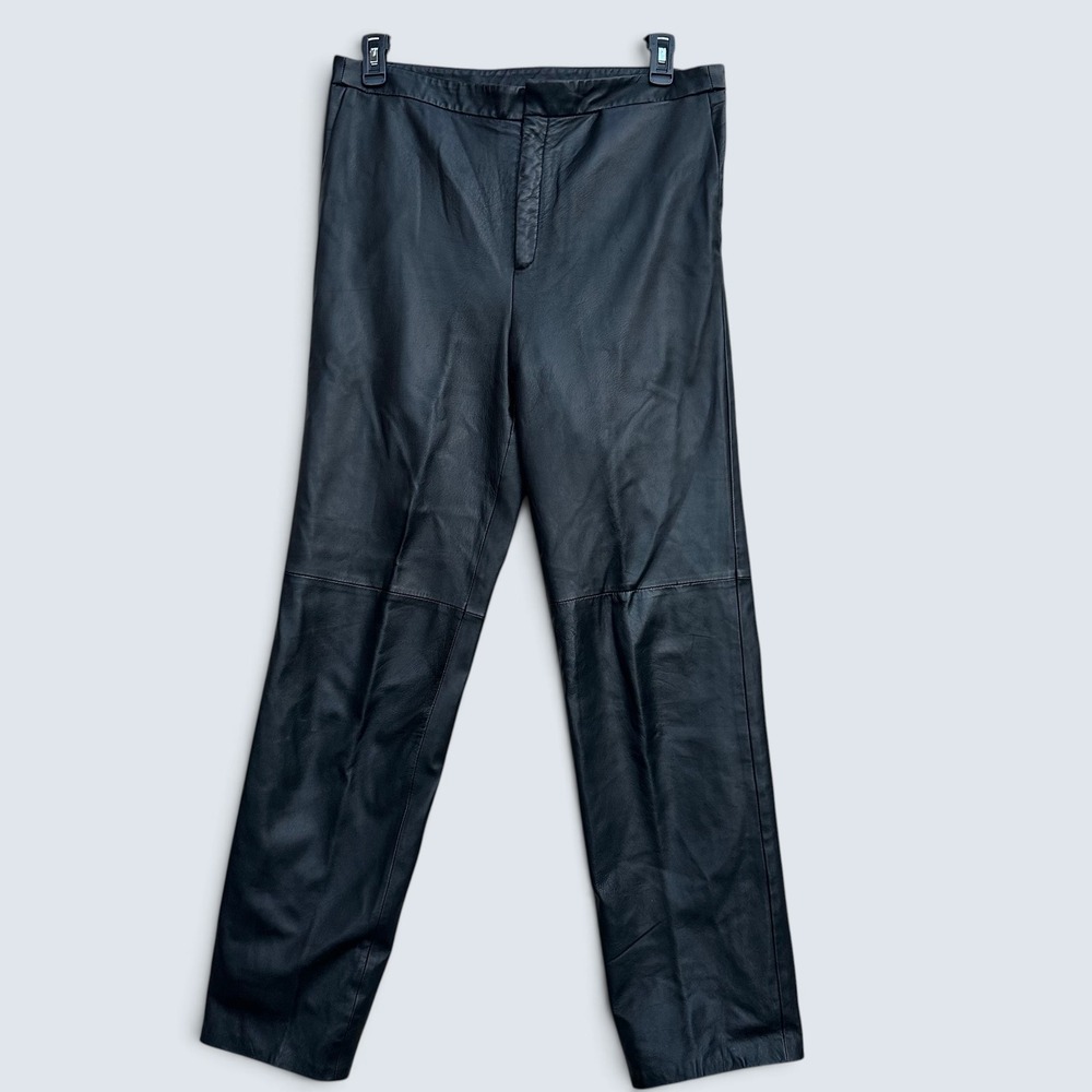 Finity Womens Leather Pants Size 10 Black Genuine Leather Straight Leg